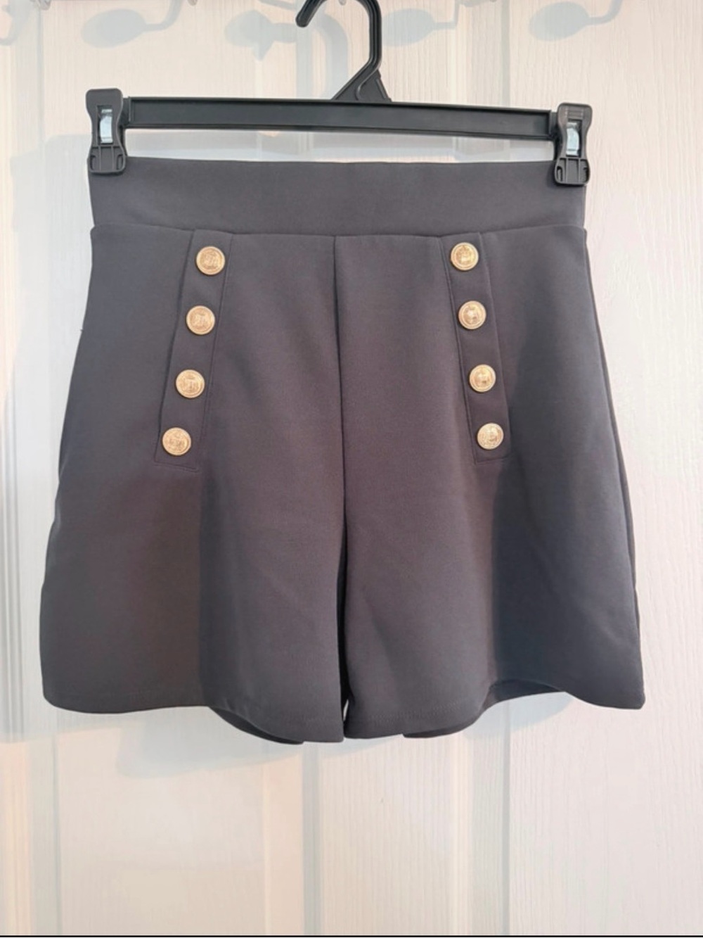 H&M Dark Grey High-Waisted Sailor Shorts with Gold Buttons Size S